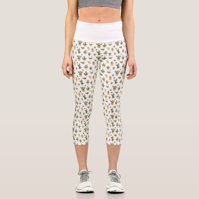 Leggings Capri Cactus pulido en blanco (Anverso)