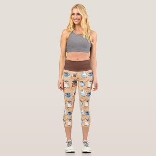 Leggings Capri Café acuarela Envoltura de papel Tank Top