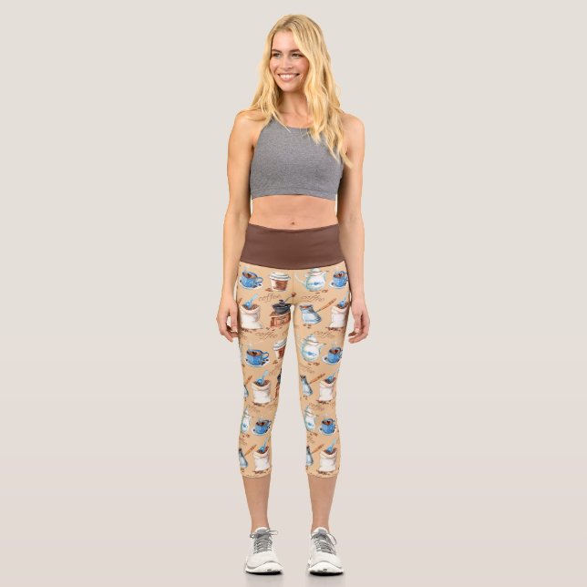 Leggings Capri Café acuarela Envoltura de papel Tank Top (Anverso)