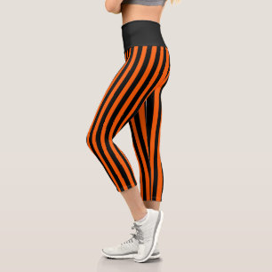 Leggings Capri Calabaza de Halloween Naranja y Raya Negra