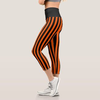 Leggings Capri Calabaza de Halloween Naranja y Raya Negra
