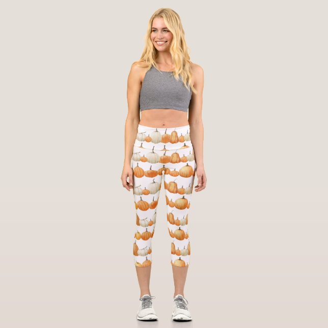 Leggings Capri Calabaza otoñal: Patrón de Ilustracion acuarela (Anverso)
