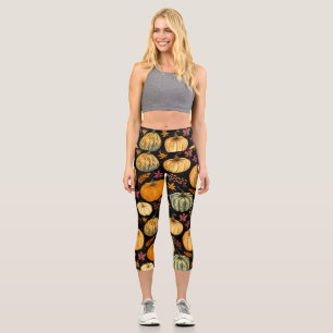 Leggings Capri Calabazas acuarelas: Patrón sin foco de otoño.