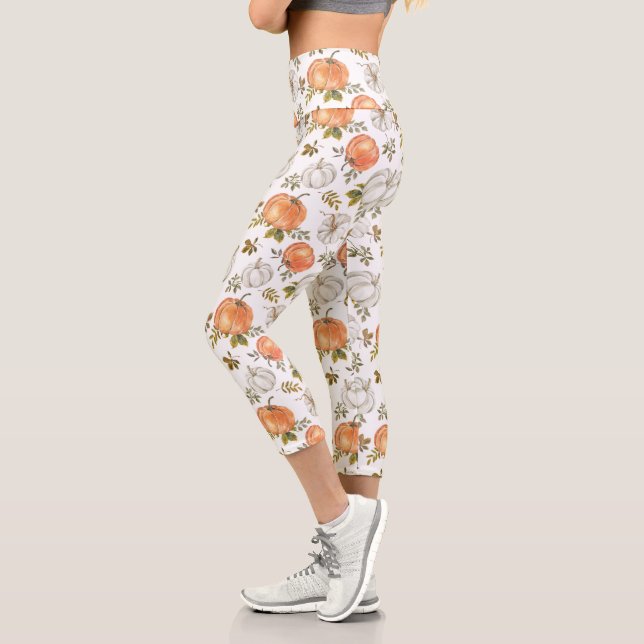 Leggings Capri Calabazas acuarelas y patrón otoño de follaje (Izquierda)