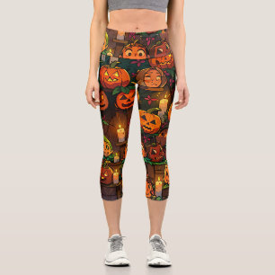 Leggings Capri Calabazas brillantes y noche espeluznante y embruj