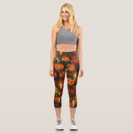 Leggings Capri Calabazas brillantes y noche espeluznante y embruj