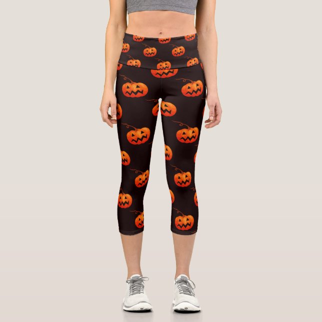 Leggings Capri Calabazas De Halloween, Truco O Tratamiento De Cal (Anverso)
