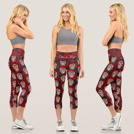Leggings Capri Calavera de azúcar Cinco de Mayo Kaleidoscopio Flo
