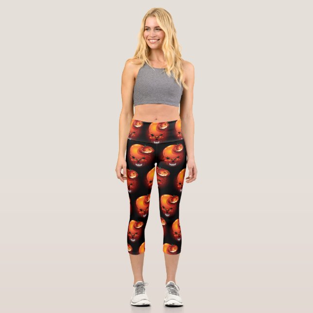 Leggings Capri Calavera de Halloween y calabaza (Anverso)