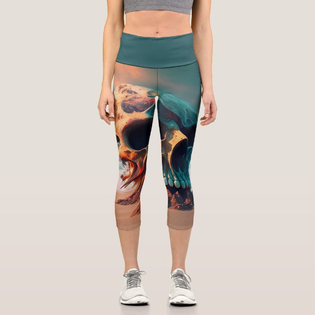 Leggings Capri Calavera en la playa (Anverso)