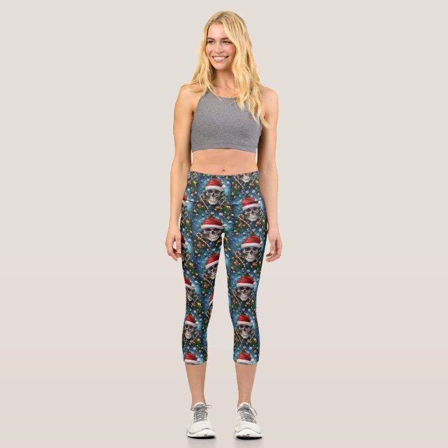 Leggings Capri Calavera Navideña Festiva (Anverso)