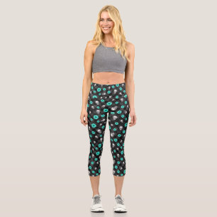 Leggings Capri Calaveras de Turquesa y Diseño de la Serie de Gira