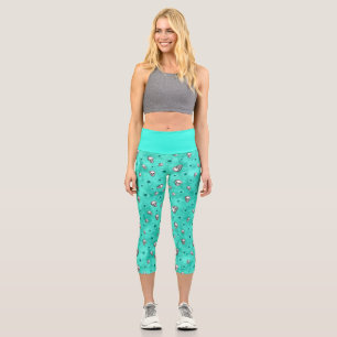 Leggings Capri Calaveras de Turquesa y Diseño de la Serie Girasol