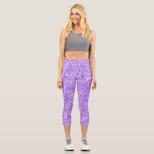 Leggings Capri Calaveras Moradas y Serie de Diseño 4 de Girasoles
