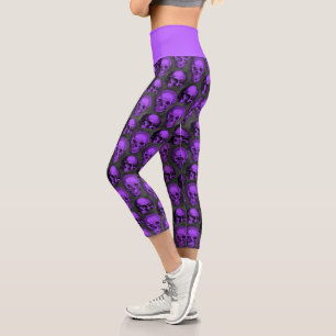 Leggings Capri Calaveras Moradas y Serie de Girasoles Diseño 1  