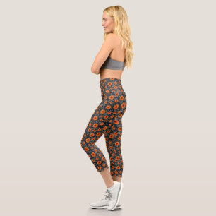 Leggings Capri Calaveras naranjas y diseño de la serie girasoles