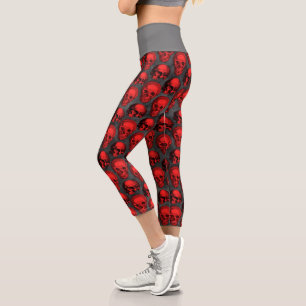 Leggings Capri Calaveras Rojas y Diseño de la Serie Girasoles 1