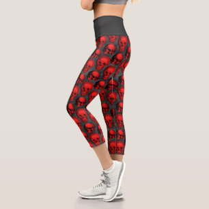 Leggings Capri Calaveras Rojas y Serie de Girasoles Diseño 1