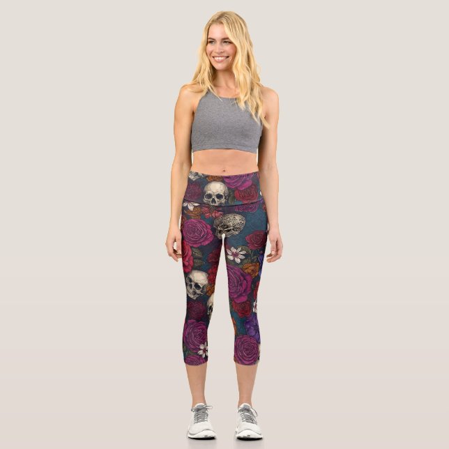 Leggings Capri Calaveras y flores (Anverso)
