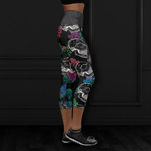 Leggings Capri Calaveras y Rosas oscuros   Funky Glam Ombre Grung