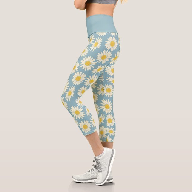 Leggings Capri Cálido cielo azul y marrón floral blanca (Izquierda)