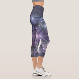 Leggings Capri Cama de flores arte fractal abstracto brillante de