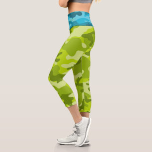 Leggings Capri Camo Dos tonos azul verde Monograma INICIALES Muje
