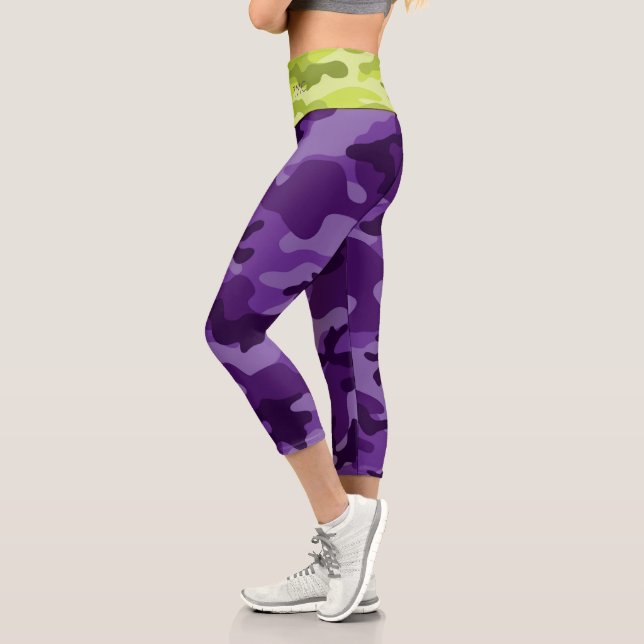 Leggings Capri Camo Purple Green Capris Iniciales Womens Spring (Izquierda)