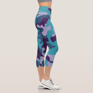 Leggings Capri Camo verde azulado y púrpura alta eliminación de C