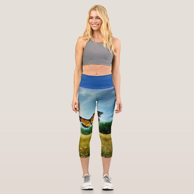 Leggings Capri Campo de mariposa (Anverso)