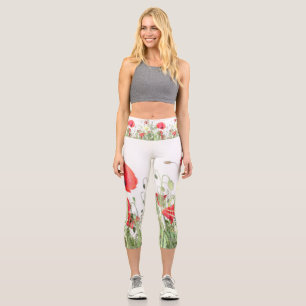 Leggings Capri Campos de adormidera flores Sol naturaleza florece