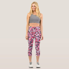 Leggings Capri Camuflaje abstracto rosa caliente, púrpura y negro