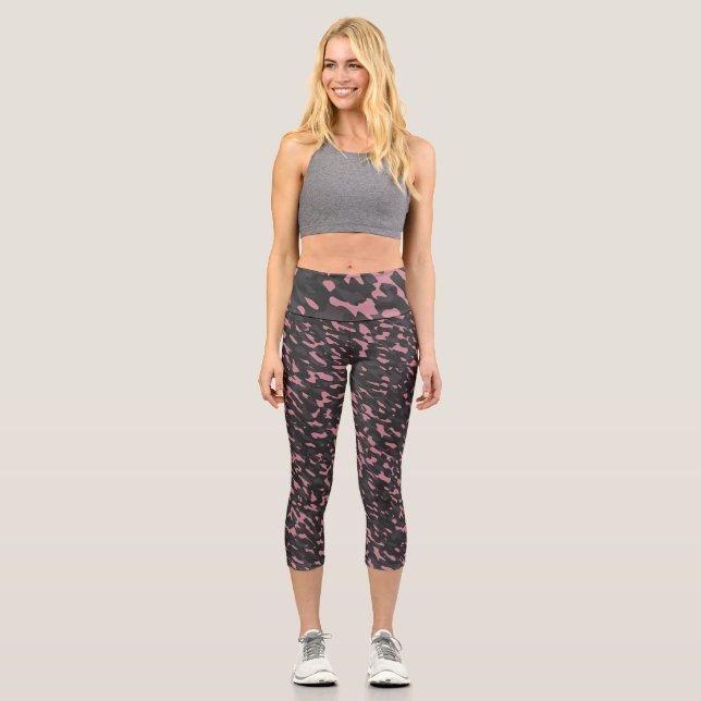 Leggings Capri camuflaje abstracto rosa y gris (Anverso)