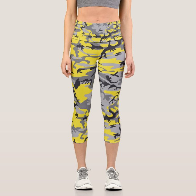 Leggings Capri Camuflaje amarillo y gris, ejército, ejército (Anverso)