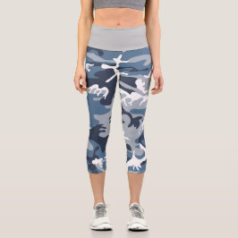 Leggings Capri Camuflaje azul de nieve en invierno, ejército