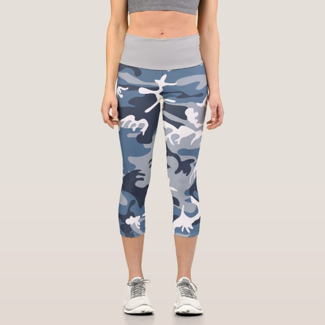 Leggings Capri Camuflaje azul de nieve en invierno, ejército (Anverso)