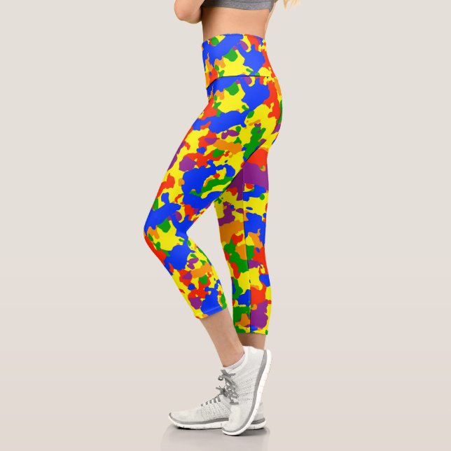 Leggings Capri Camuflaje divertido del arcoiris colorido (Izquierda)