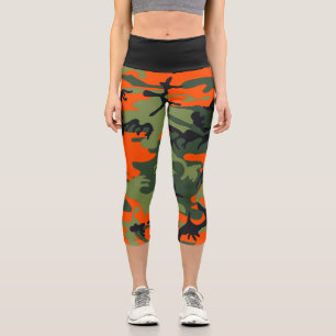 Leggings Capri Camuflaje naranja y verde, militar, ejército