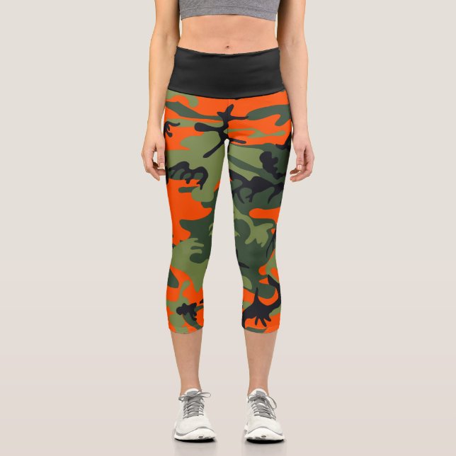 Leggings Capri Camuflaje naranja y verde, militar, ejército (Anverso)