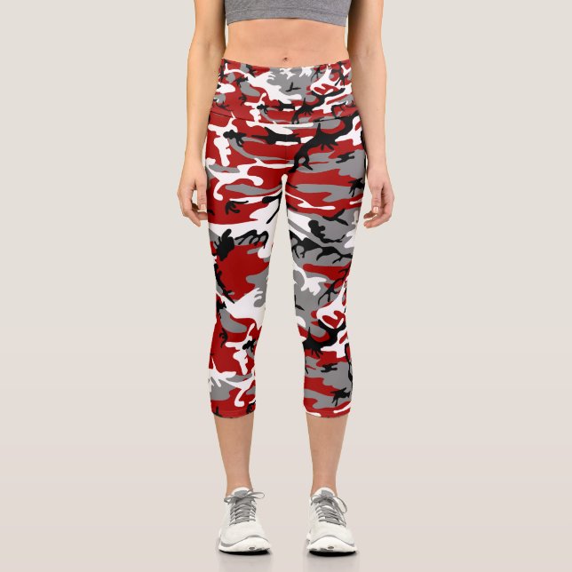 Leggings Capri Camuflaje rojo y gris, ejército (Anverso)