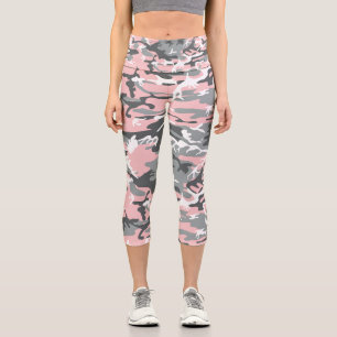 Leggings Capri Camuflaje rosa y gris, ejército, ejército