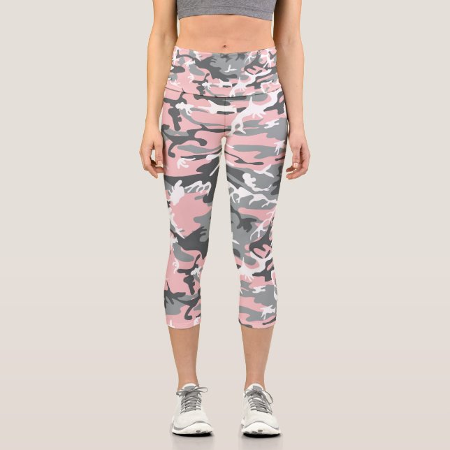 Leggings Capri Camuflaje rosa y gris, ejército, ejército (Anverso)