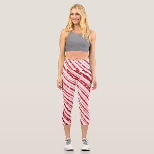 Leggings Capri Caña de caramelo con estrellas y copos de nieve