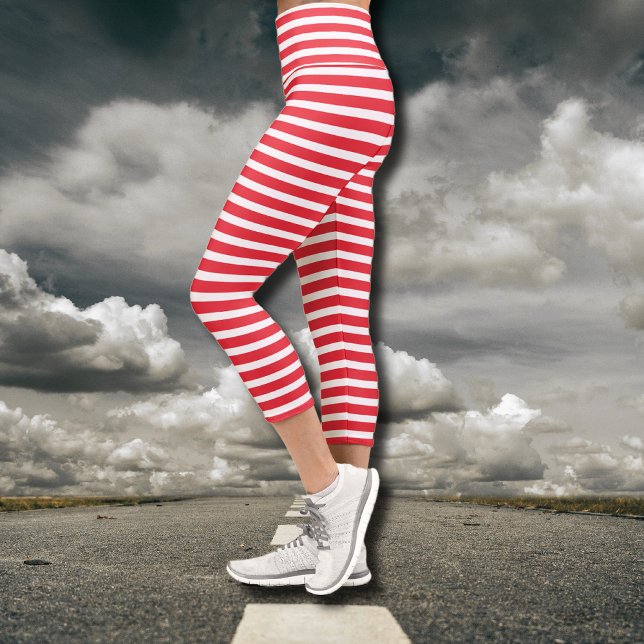 Leggings Capri Caña de caramelo rojo y blanco simple rayado horiz (Subido por el creador)