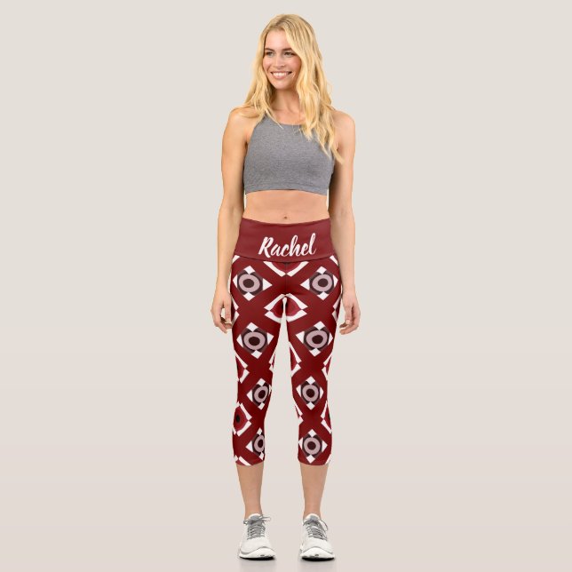 Leggings Capri Caperos de alto deseo del patrón rojo blanco (Anverso)