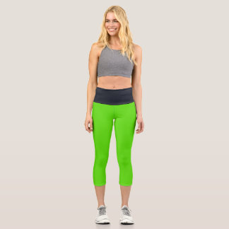 Leggings Capri Caperos de alto nivel de Waist en color verde neón