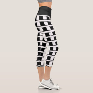 Leggings Capri Capri de cintura alta a cuadros negro y blanco 