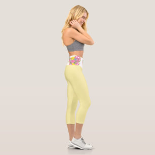 Leggings Capri Capri de cintura alta amarillo bebé mariposa en la