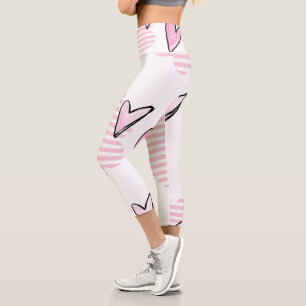 Leggings Capri Capri de cintura alta corazones rosados
