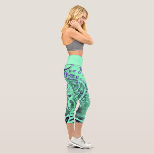 Leggings Capri Capri de cintura alta MEDIO Seafoam Purple Paisley